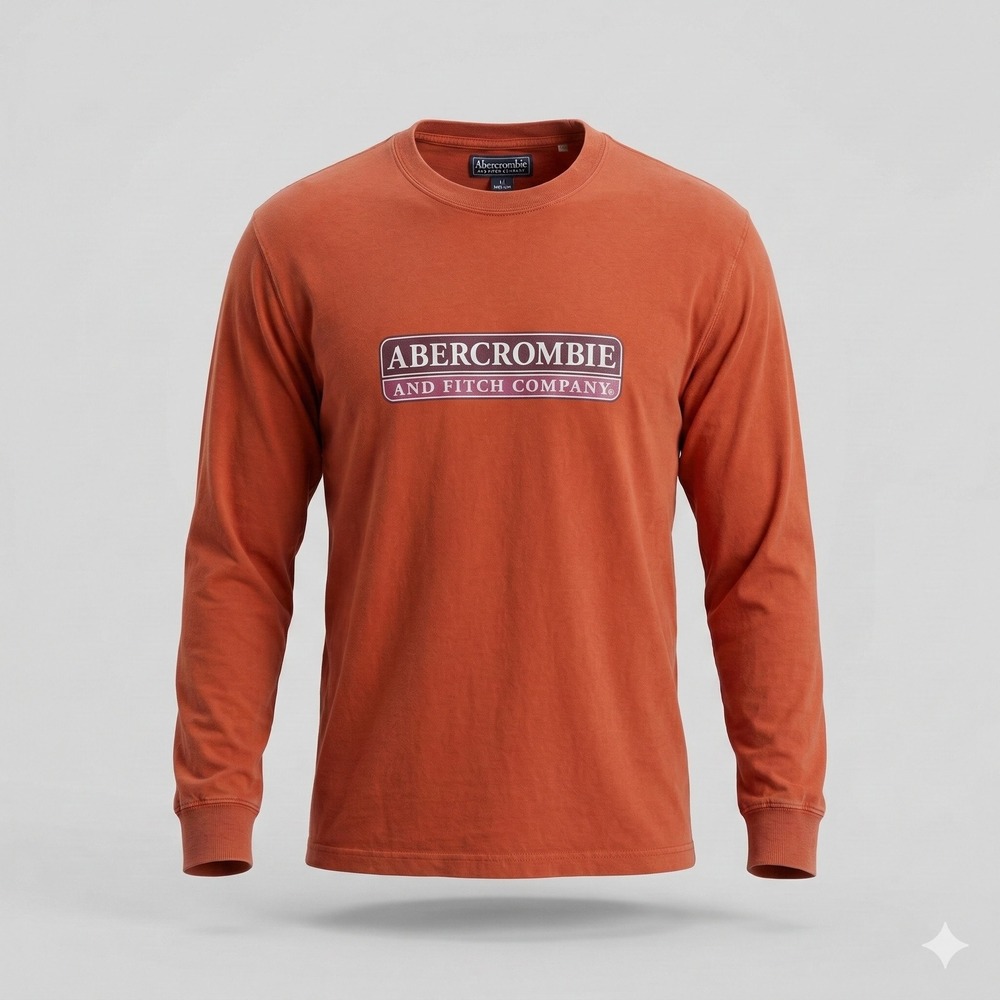 Abercrombie & Fitch Vintage T-Shirt Mens XL Orange‎ Long Sleeve Graphic Logo Y2K